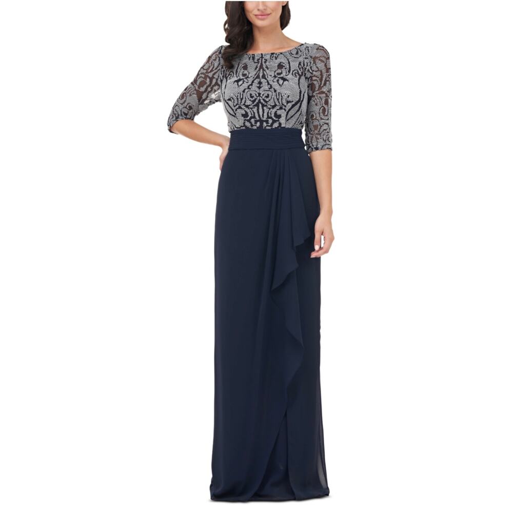 JS Collections Embroidered Chiffon Evening Gown Blue Size 8 Formal Dress